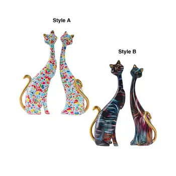 2шт Пара скульптур кошек Статуя животного из смолы ручная роспись и полировка Элегантный