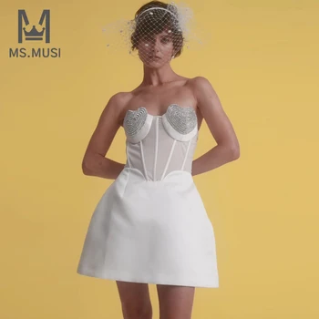 MSMUSI 2023 Новейшее Модное дизайнерское Женское Сексуальное мини-платье без бретелек с кристаллами в виде сердца без рукавов, облегающее мини-платье для вечеринок, клубных мероприятий