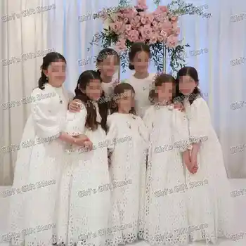 Кружевные платья с проушинами для девочек-цветочниц для свадьбы Платья для девочек-принцесс с высокой талией Красивое Праздничное платье с воздушным шаром для первого причастия