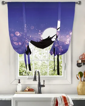 Лунно-фиолетовая Мультяшная Фэнтезийная Оконная штора, Подвязные шторы для кухни, гостиной, Регулируемые шторы с карманами